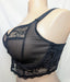 Black Elomi Charley longline lace bra on a mannequin against a white background. Style EL4381. Side view.