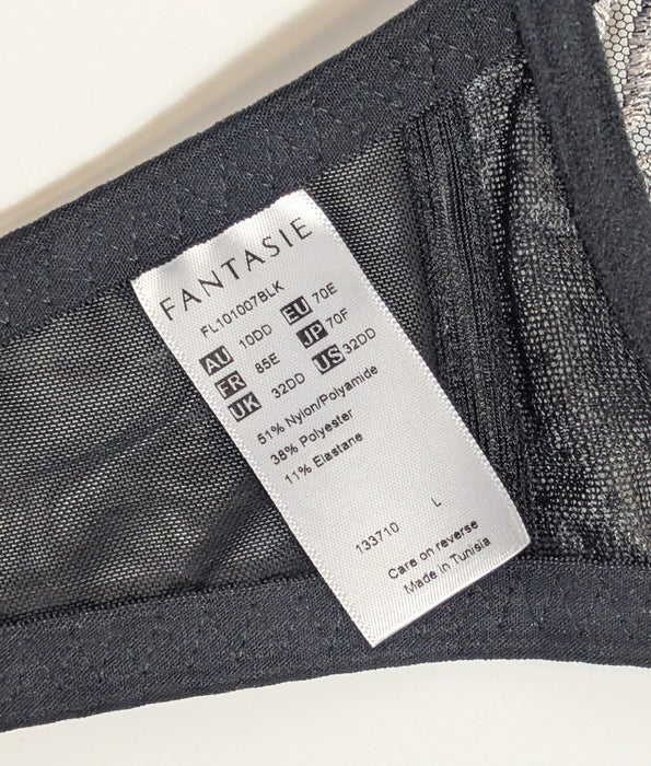 Fantasie Aurelia, a balconnette bra with wonderful embroidery. Color Black. Style FL101007. Tag view.