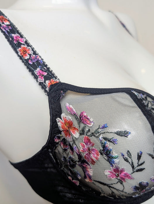 Fantasie Aurelia, a balconnette bra with wonderful embroidery. Color Black. Style FL101007. Strap view.