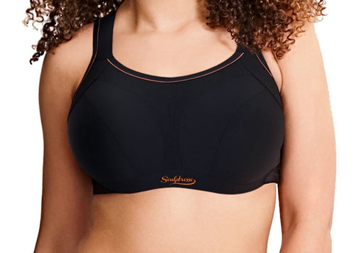 This great sports bra for the full bust from Panache's Sculptresse line is one of the better plus size sports bras in the market. Has an underwire. Black. Style 9441.