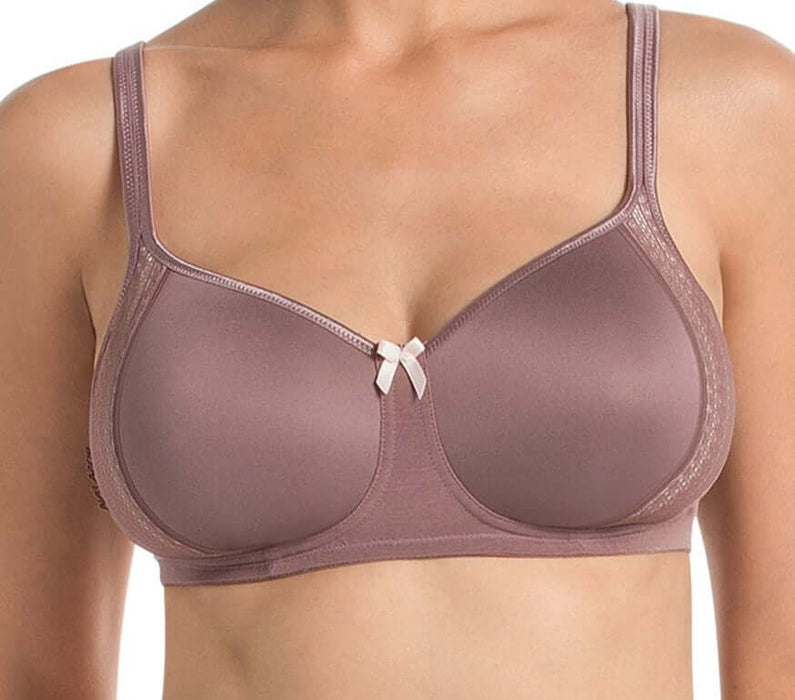 This wireless Anita bra, Fleur, is soft, comfortable bra with lightly padded cups and a smooth shape. Color Berry. Style 5654.
