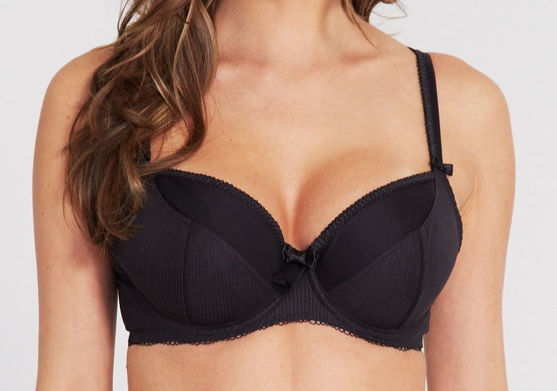Freya Lauren, a balconette bra with three part cups. Superior support from an everyday bra. Color black. Style AA4822.