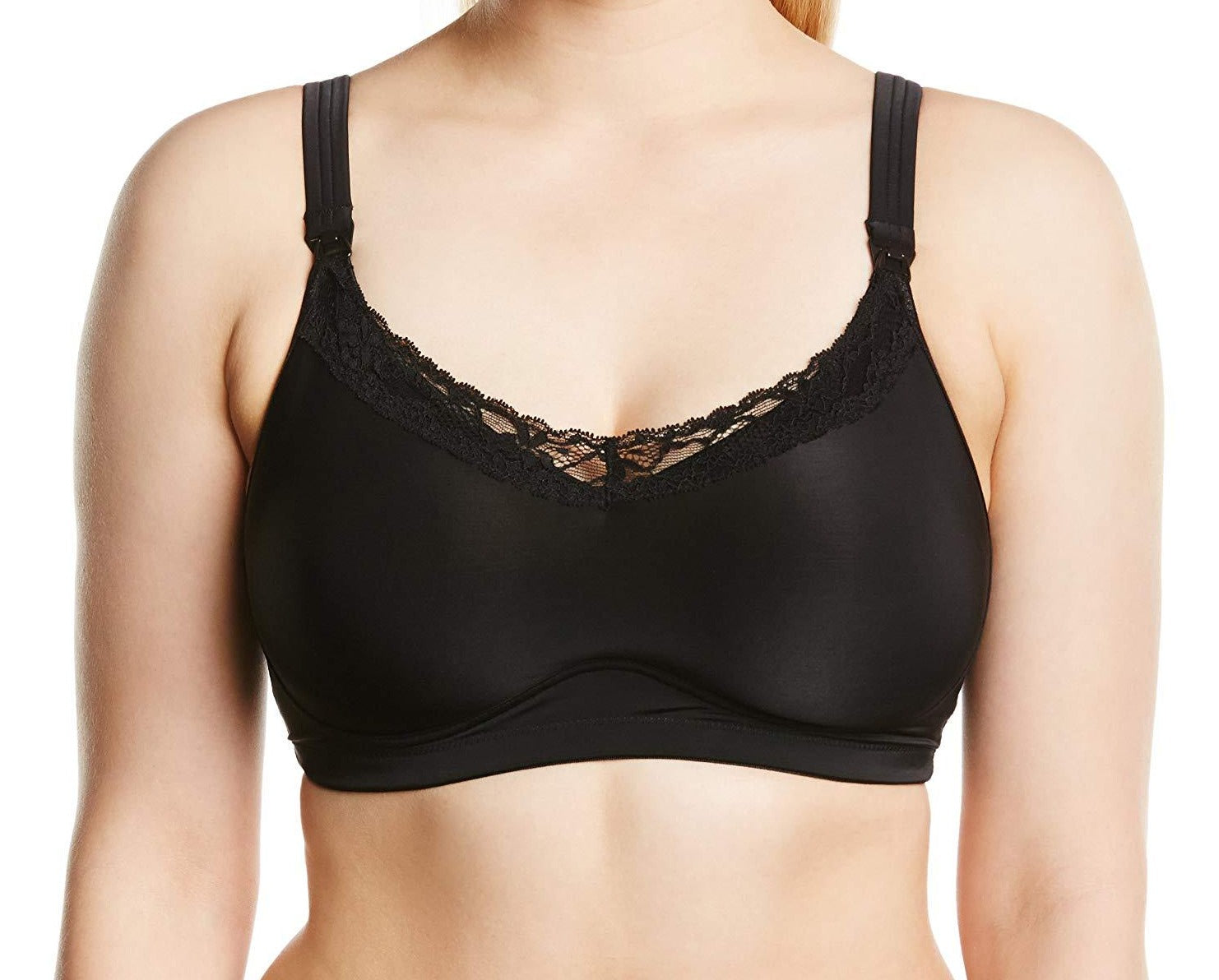A softcup, drop cup, nursing bra from Heidi Klum. Great support and nursing convenience in the best color for a new mother, black! Style H71-135.