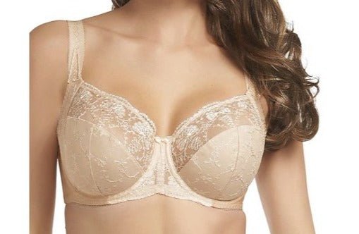 A great everyday Fantasie bra, Elodie with full cups, side support panels, and beautiful embroidery. Color Cappuccino. Style FL2182.