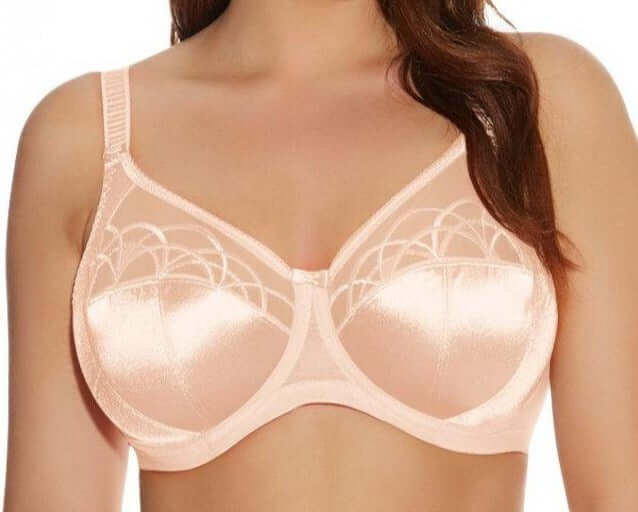This plus size Elomi bra on sale, Cate, an evolution of Caitlyn, is a superior supportive full cup bra. Color Latte. Style 4030.