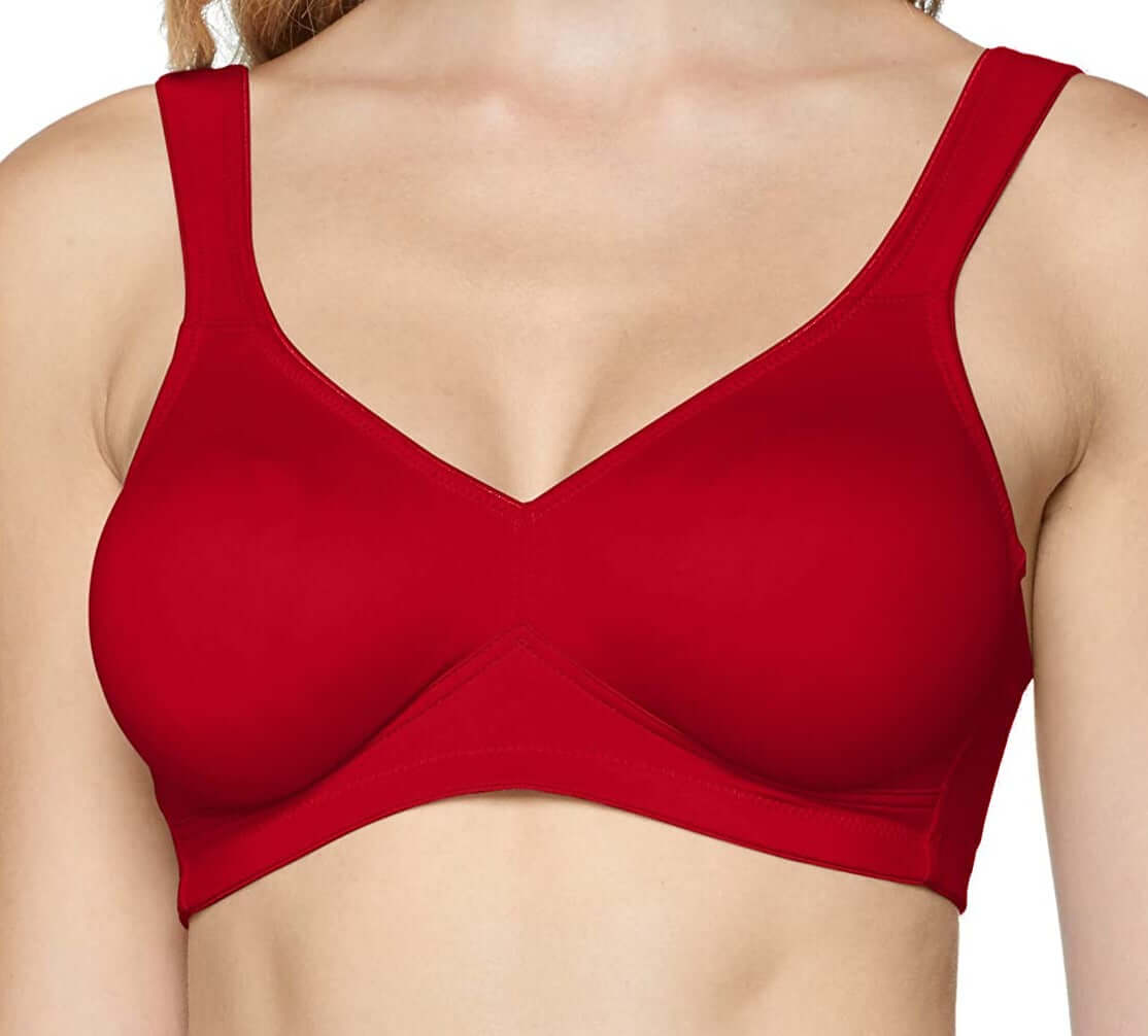 A favorite, best selling wireless bra from Anita, Twin, is soft and moulds to your body. Color Red. Style 5493.
