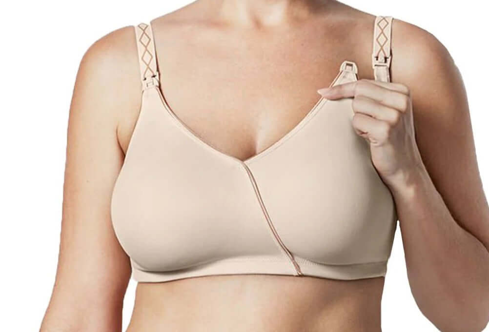 Bravado Essential Embrace, this wireless nursing bra is soft and practical. Free bra conversion and extender included. Color Chai Latte. Style 122.