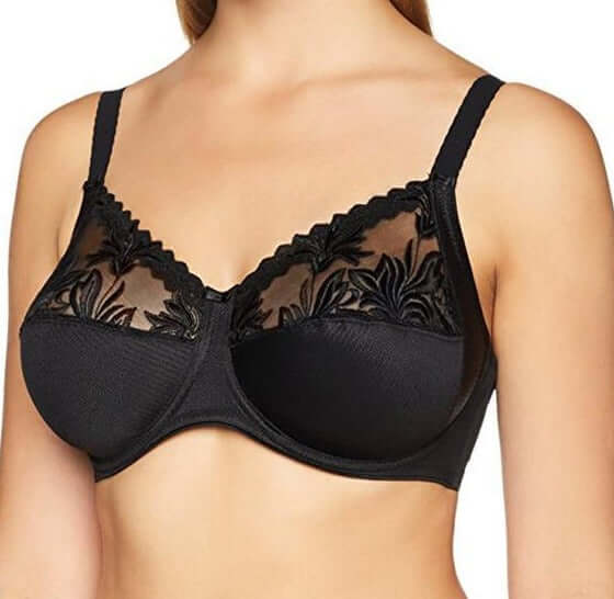 A great Chantelle bra with oodles of support and style. Amazone, with multi-part cups and side support panels. Color black. Style 2101.
