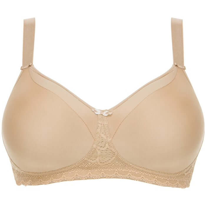This Chantelle mastectomy bra is a premium bra, wireless, with a soft internal pocket for a prosthesis. Color Beige. Style 2942.