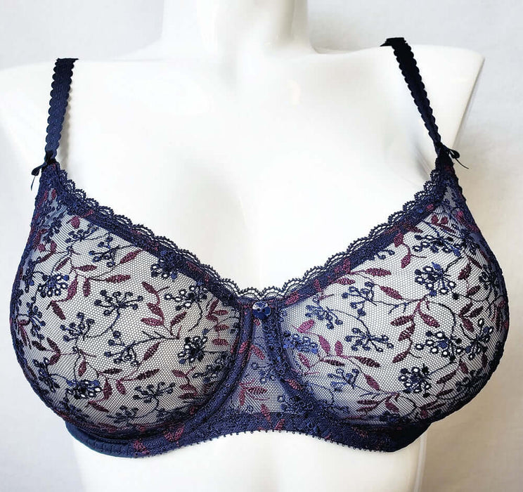 Empreinte Aurore a full cup bra in a limited edition blue. See through cups. Color Mystic Blue. Style 07196.