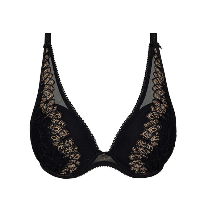 Empreinte Swan, a beautiful plunge bra in lightly padded cups. Color Black. Style 31210.