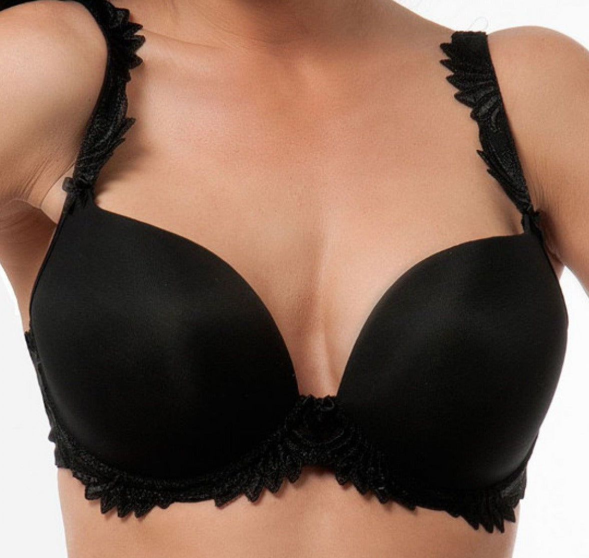 Empreinte Thalia, a deep plunge bra with great shape from padded foam contour cups. Color Black. Style 3156.