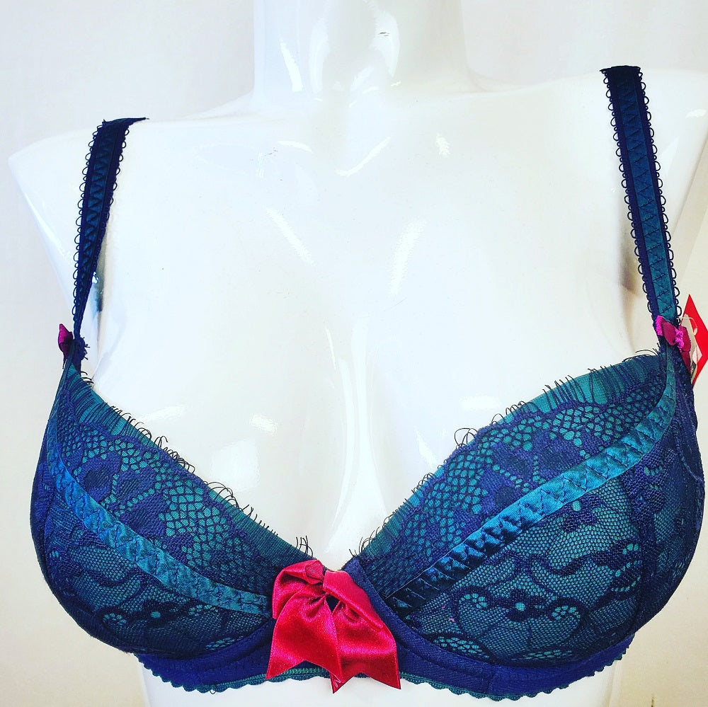 This Ewa Michalak bra, Syrena, in a balconette style is support and elegance. Color Teal. Style 791.