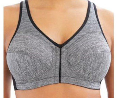 Glamorise Posture Back wireless plus size bra. Front closing. Color Grey. Style 1264.