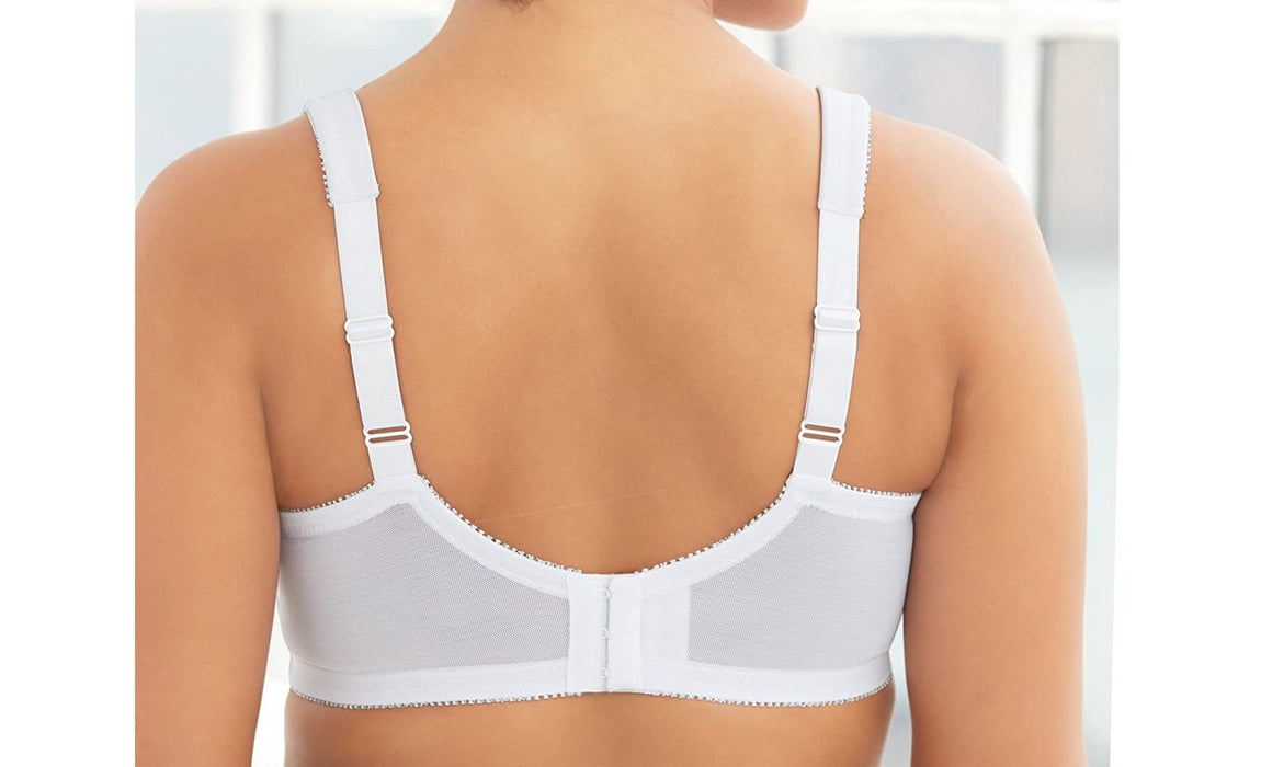 Glamorise Rose Lace, a full coverage wireless bra. Comfort is the key. Color White. Style 1104.