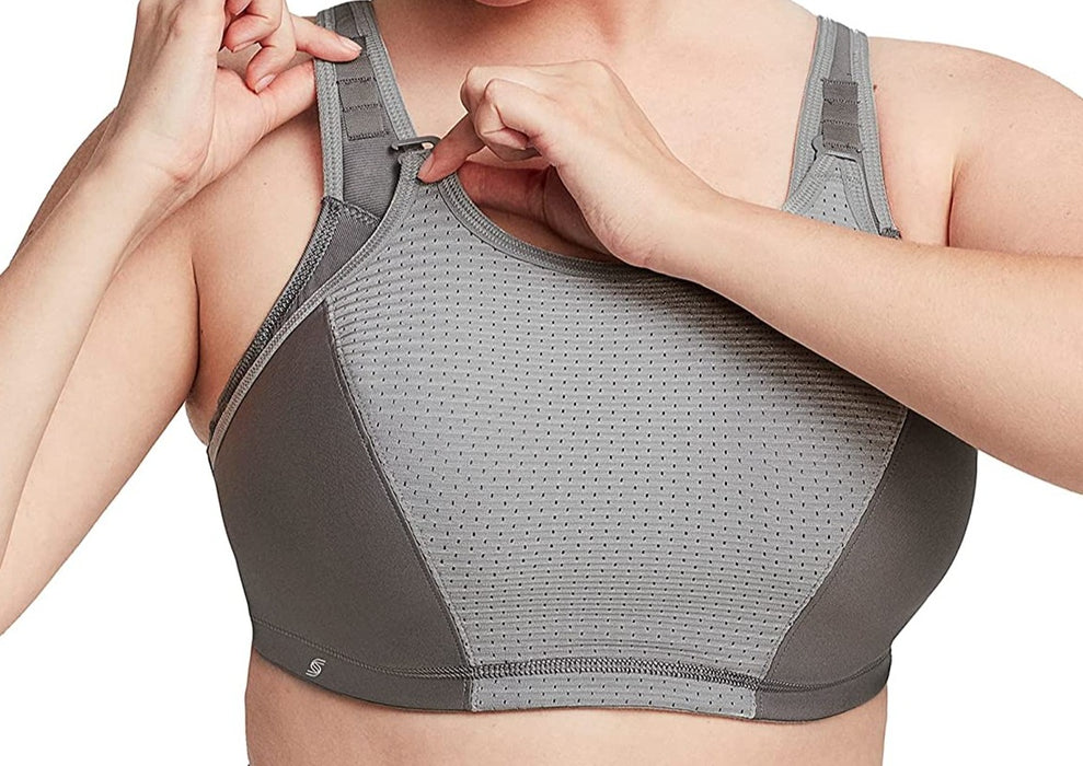 Glamorise Full Figure Elite, a compression plus size sports bra. Color Grey. Style 9167.