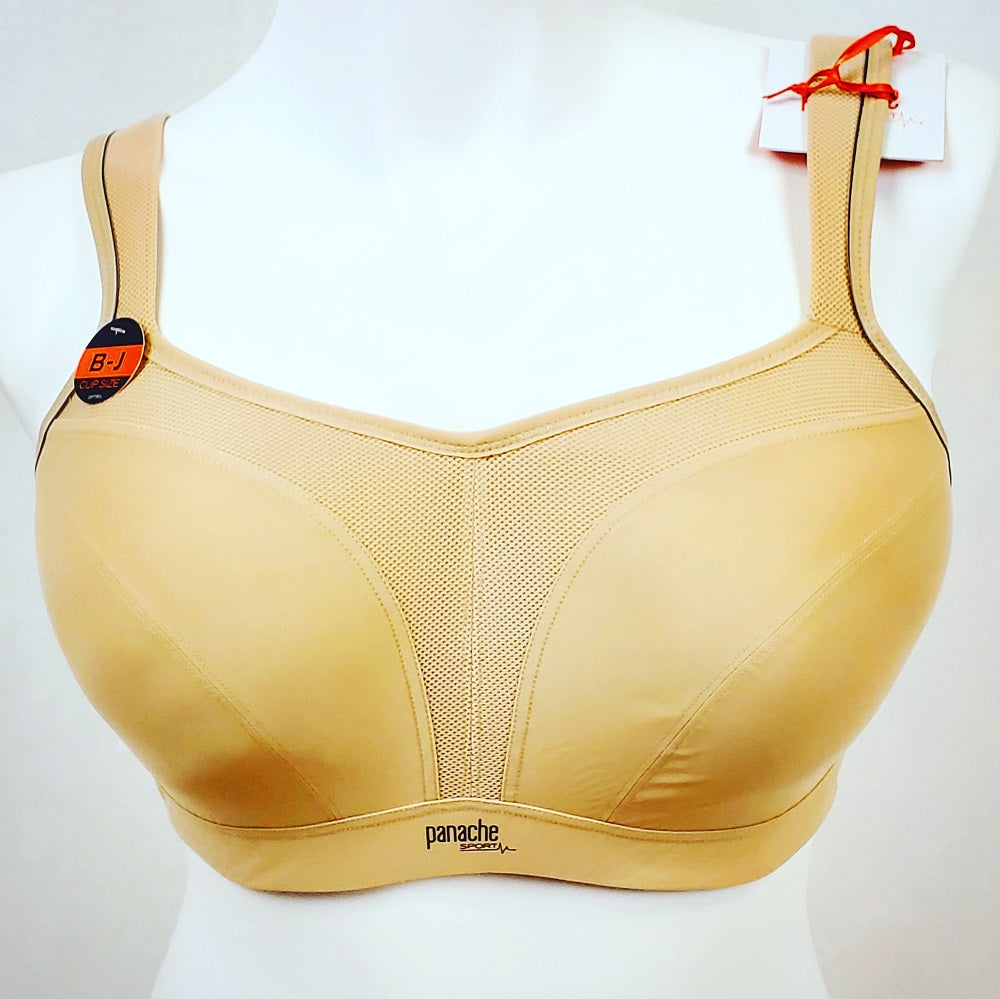 Panache High Impact sports bra. The best sports bra for everyone, but great for the plus size, full bust woman. Color Latte. Style 5021.