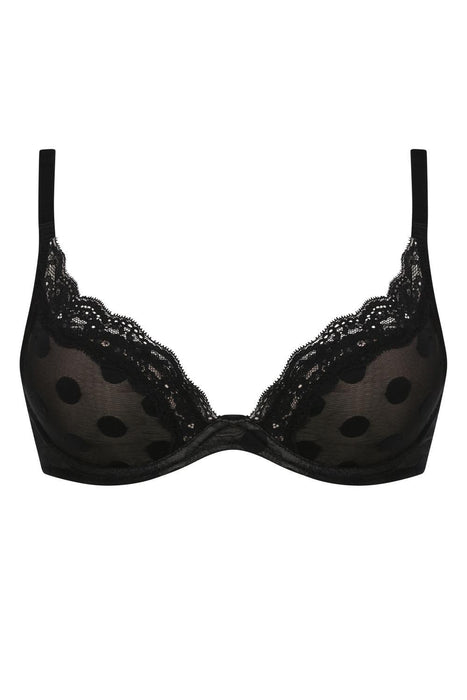 Passionata from Chantelle, a plunge bra on sale. Color Black Dot. Style 5701.
