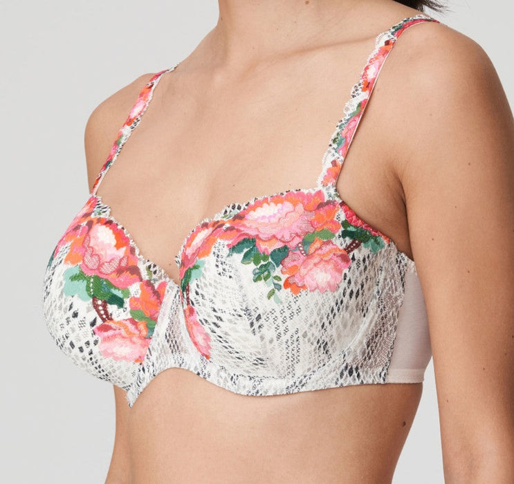 A premium Prima Donna bra from their Twist line, Efforia, in a balconette bra, padded for great shape and support. Color Flowers of Eden. Style 0241992.