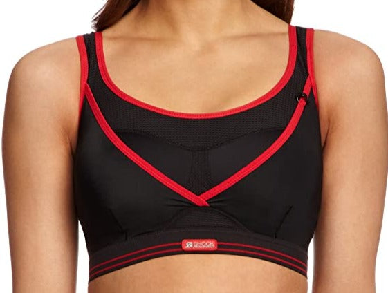Shock Absorber Ultimate Gym, this sports bra reduces bounce, prevents chafing and is breathable. UK Size. Style S002Z. Color Black Red.