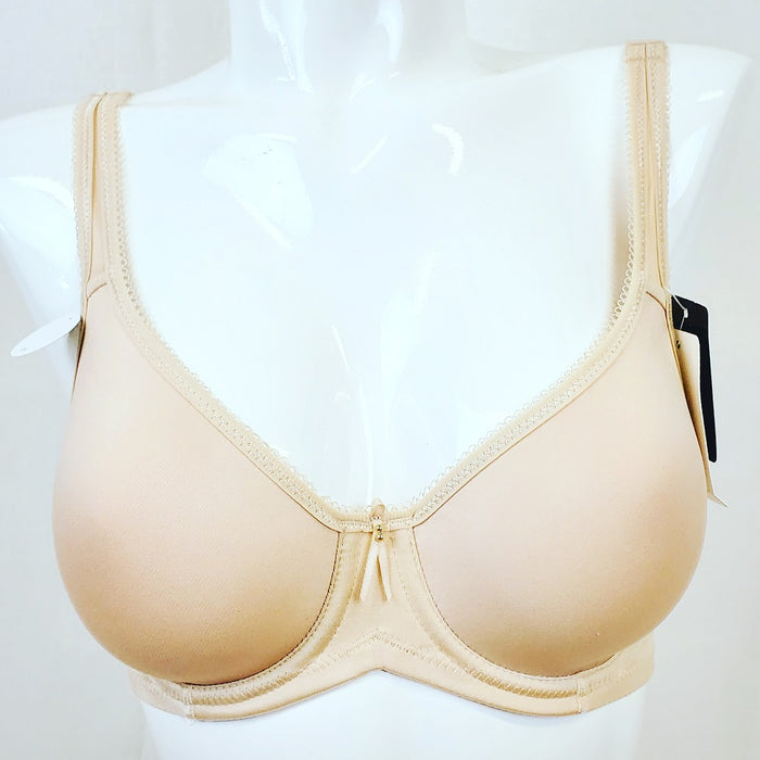 Wacoal Basic Beauty, a wonderful, simple, tshirt spacer bra. A bestseller. Superior support and shape. Color Beige. Style 853192.