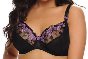 Curvy Kate Romance, a discontinued, loved balcony bra at a low price. Color black and purple. Style CK1501.