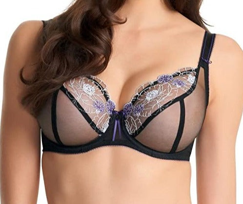 A Freya bra at a low price, now discontinued but much loved balcony bra with sheer cups. Color Liquorice. Style AA4301.