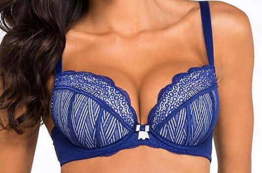 A plunge bra for the full bust woman in a beautiful blue with sophisticated embroidery around the cups. Style SG2311.