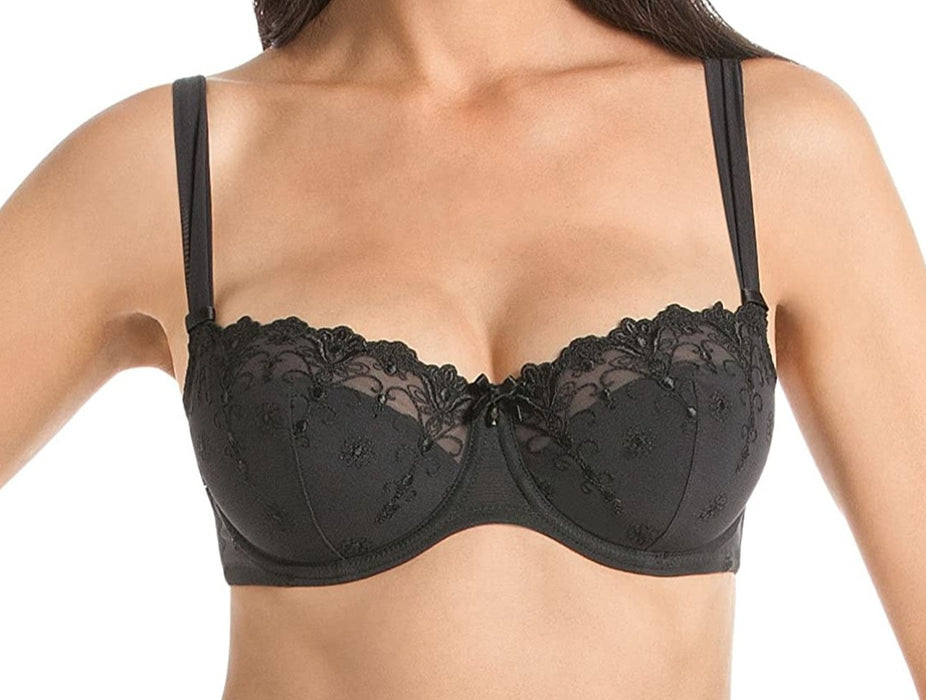 A discontinued Rosa Faia bra by Anita, Edelweiss, this balconette bra with padding gives you shape, modesty, and style. Color Black. Style 5608.