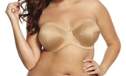 Goddess Marilyn, a versatile strapless bra with boning and side support panels. Color Beige. Style GD6120.
