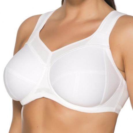 Kate by Ulla, a sports bra for the full bust. Side support panels provide fit and reduce strain. Antibacterial fabric reduce odor buildup. Style 6024. 