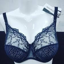Maud by Empreinte is a full cup, wired bra, in navy with an embroidered tulle neckline and beautiful lace. 